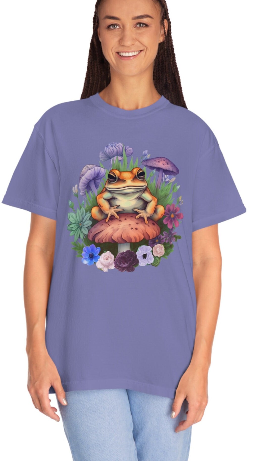 Comfort Colors Mushroom and Frog Shirt, Cottagecore Shirt, Cute Frog Shirt, Botanical Shirt, Frog And Mushroom
