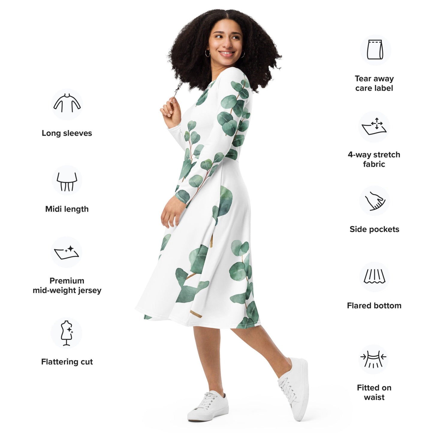 Oversize Long Sleeve Floral Dress, Holiday, Women Big Dress, Plus Women Dress, Summer Dress, Oversized All-over print long sleeve midi dress