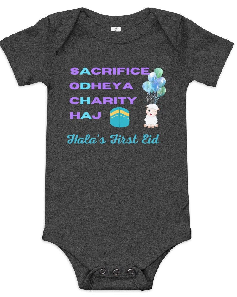 Personalized Eid AlAdha bay one piece, Name Eid Mubarak Shirt, Happy Eid Al Adha Shirt, Hajj Eid TShirt, Eid Baby short sleeve one piece