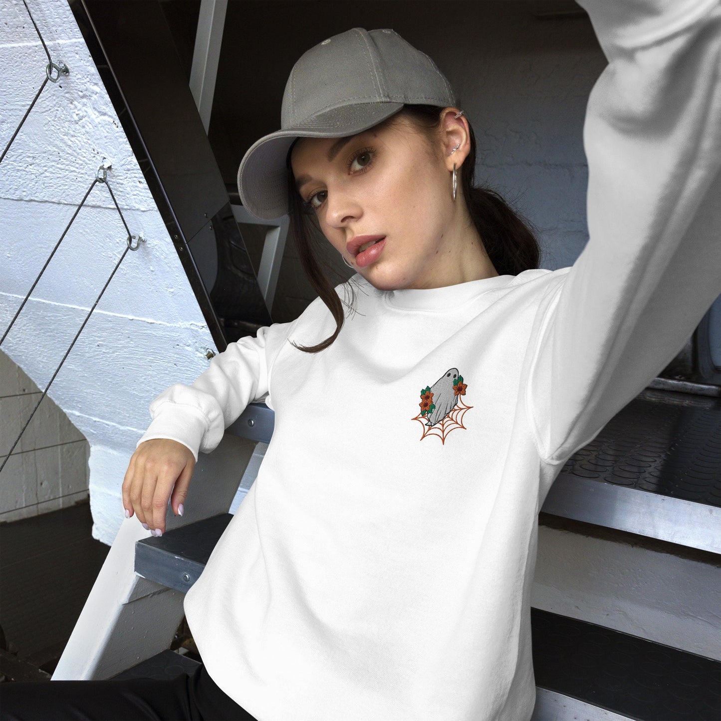 Halloween Sweatshirt, Spooky Season, Embroidered Crewneck, Halloween Crewneck, Embroidered Ghost, Halloween Embroidery