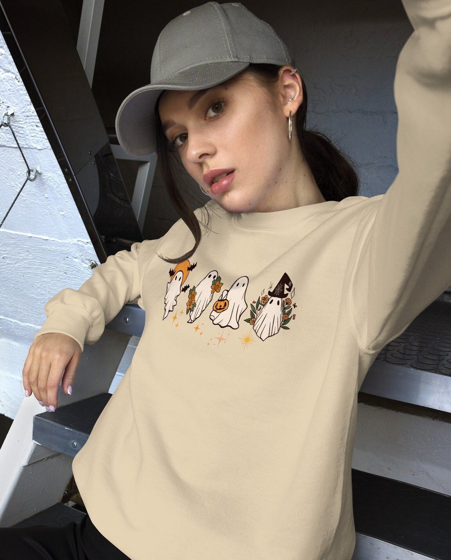 Ghost Halloween Sweatshirt, Halloween Gift, Spooky Season Shirt, Ghost Pullover, Gift For Her, Halloween Crewneck, Oversized Fall Sweater