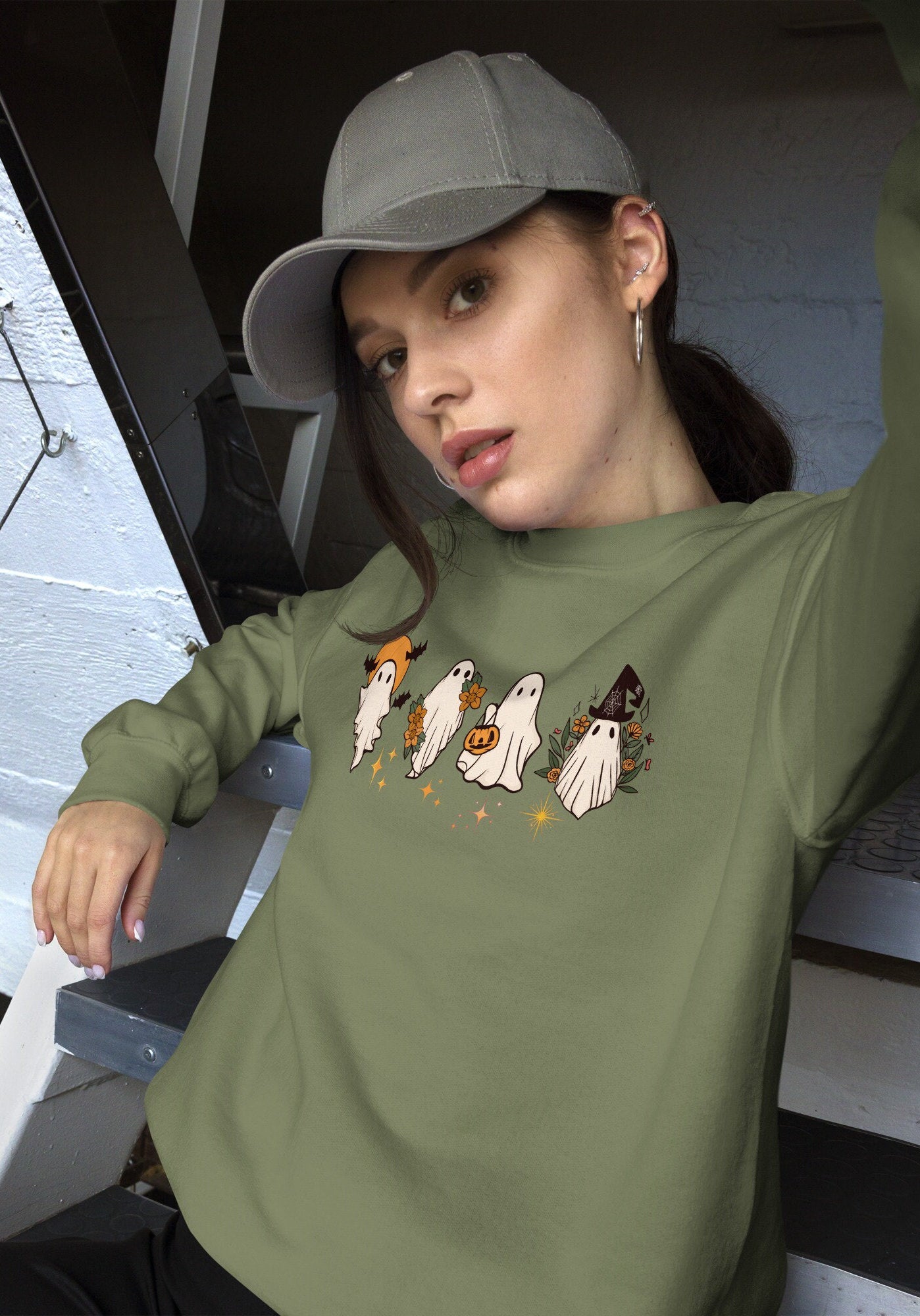 Ghost Halloween Sweatshirt, Halloween Gift, Spooky Season Shirt, Ghost Pullover, Gift For Her, Halloween Crewneck, Oversized Fall Sweater