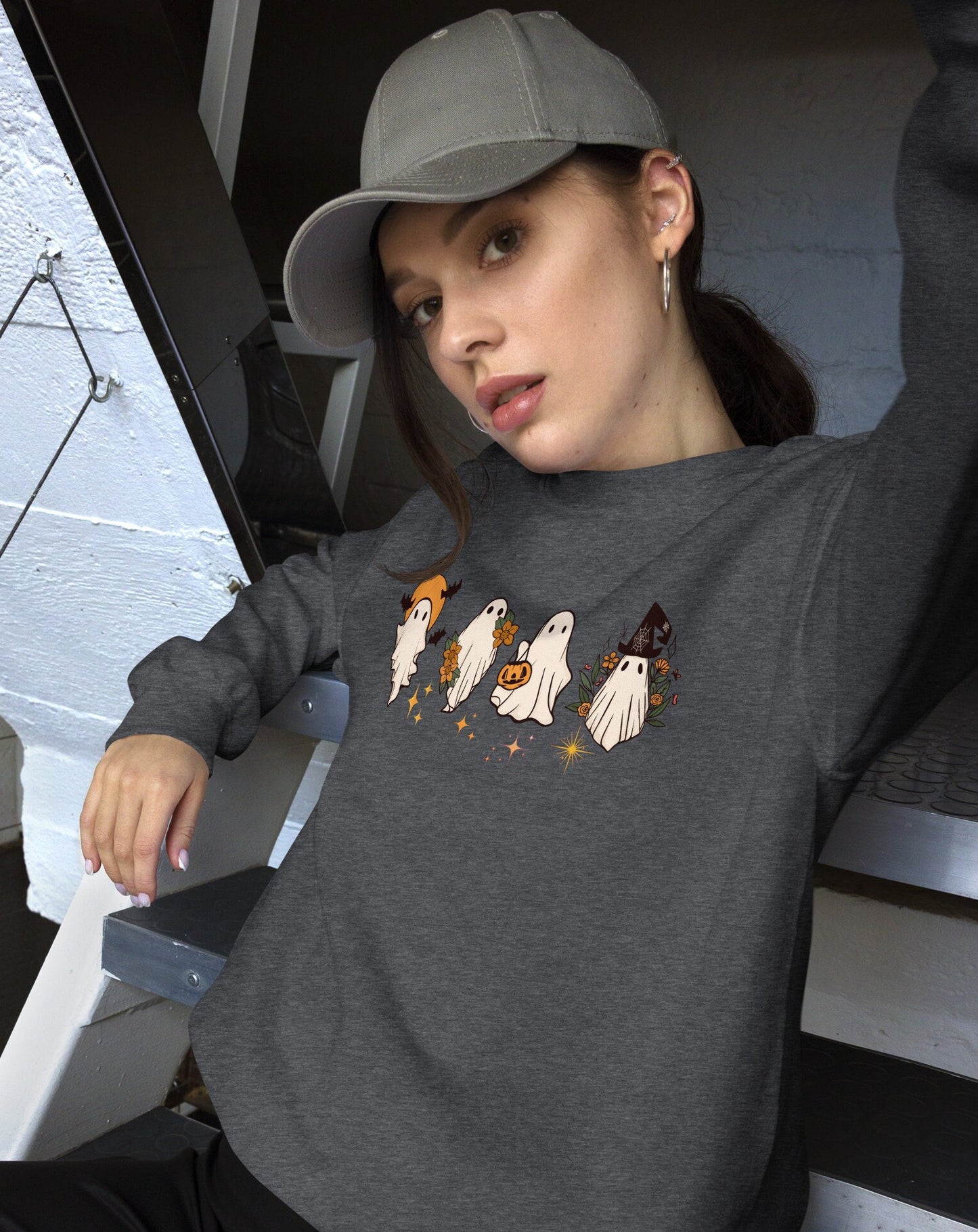 Ghost Halloween Sweatshirt, Halloween Gift, Spooky Season Shirt, Ghost Pullover, Gift For Her, Halloween Crewneck, Oversized Fall Sweater