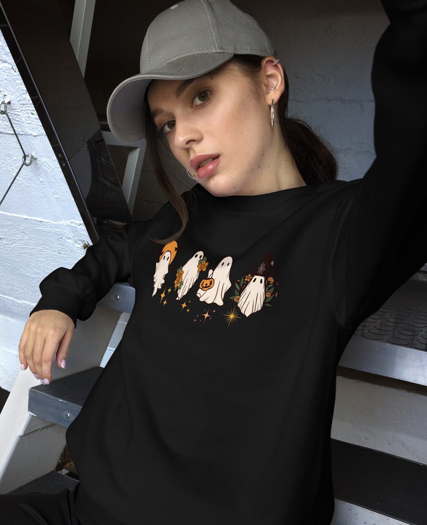 Ghost Halloween Sweatshirt, Halloween Gift, Spooky Season Shirt, Ghost Pullover, Gift For Her, Halloween Crewneck, Oversized Fall Sweater
