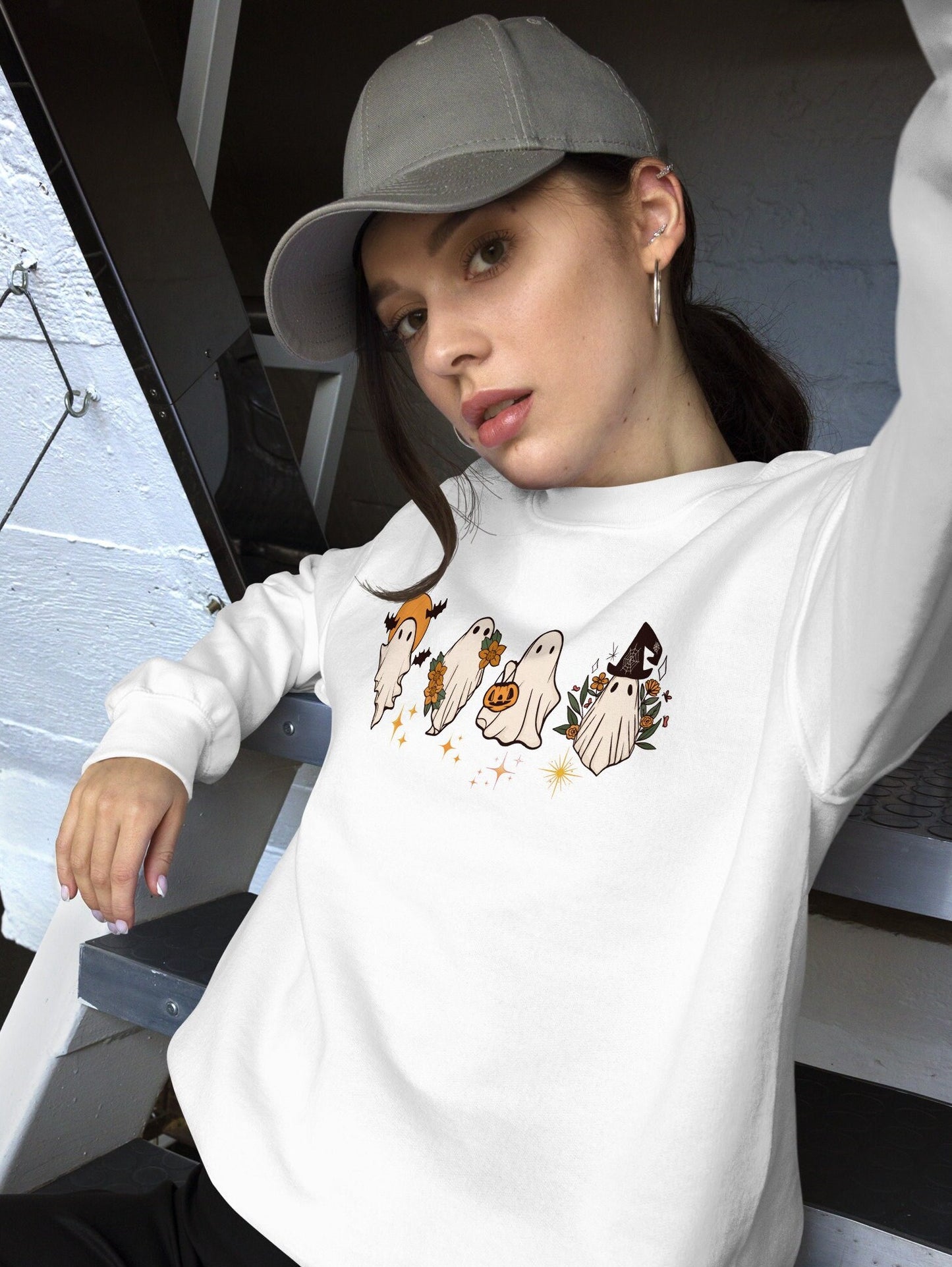 Ghost Halloween Sweatshirt, Halloween Gift, Spooky Season Shirt, Ghost Pullover, Gift For Her, Halloween Crewneck, Oversized Fall Sweater