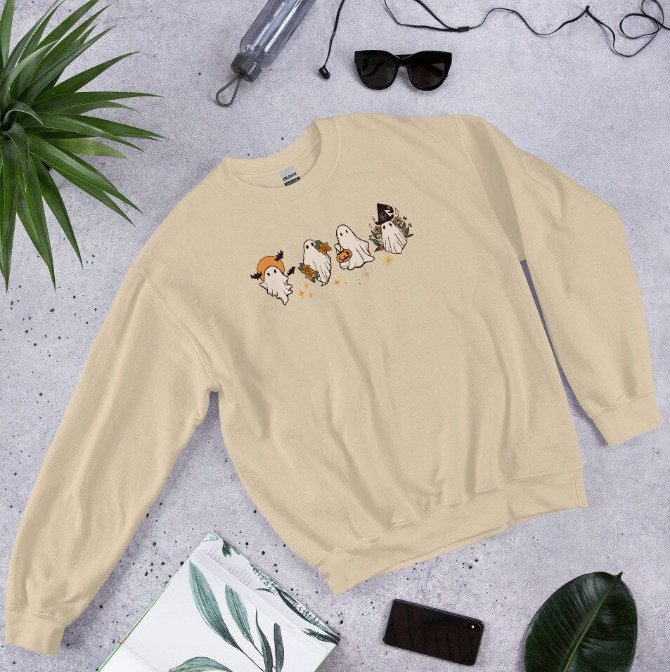 Ghost Halloween Sweatshirt, Halloween Gift, Spooky Season Shirt, Ghost Pullover, Gift For Her, Halloween Crewneck, Oversized Fall Sweater