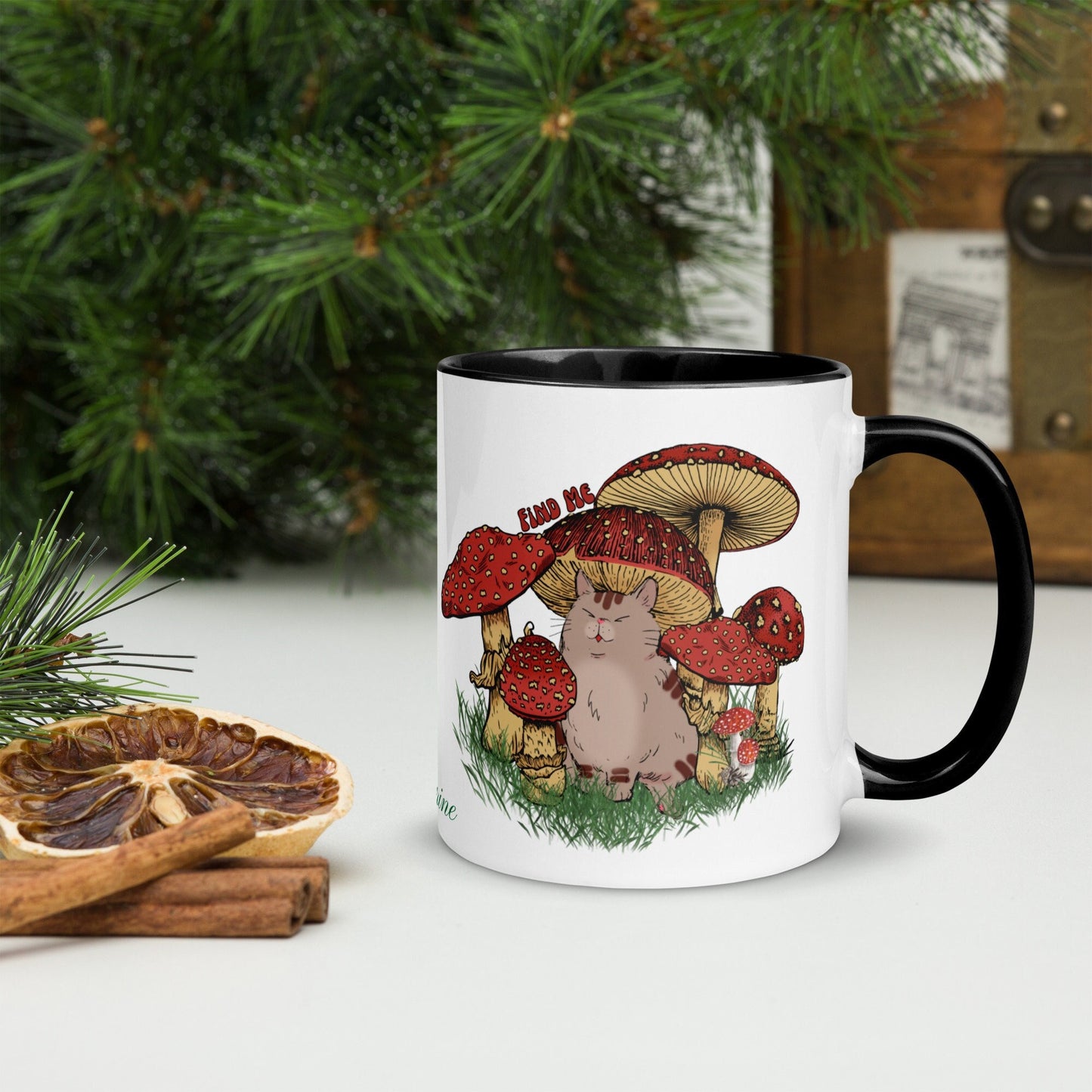Personalized Mushroom Coffee Mug, 11 Oz Cottage Core Mug with Color Inside, Custom with Name Mushroom Ceramic Tea mug