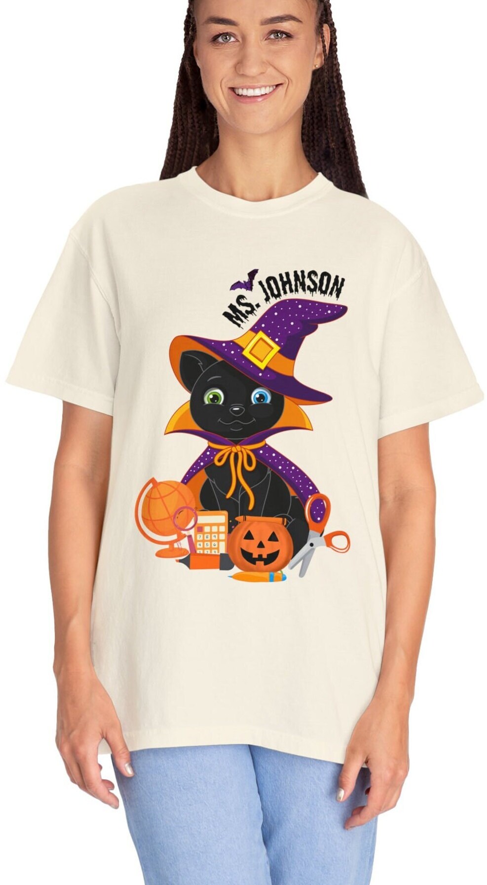 Comfort Colors Teacher Halloween Shirt, Gift For Teacher, Halloween Cat Teacher T-shirt, Cute Fall Halloween Shirt, Halloween Party