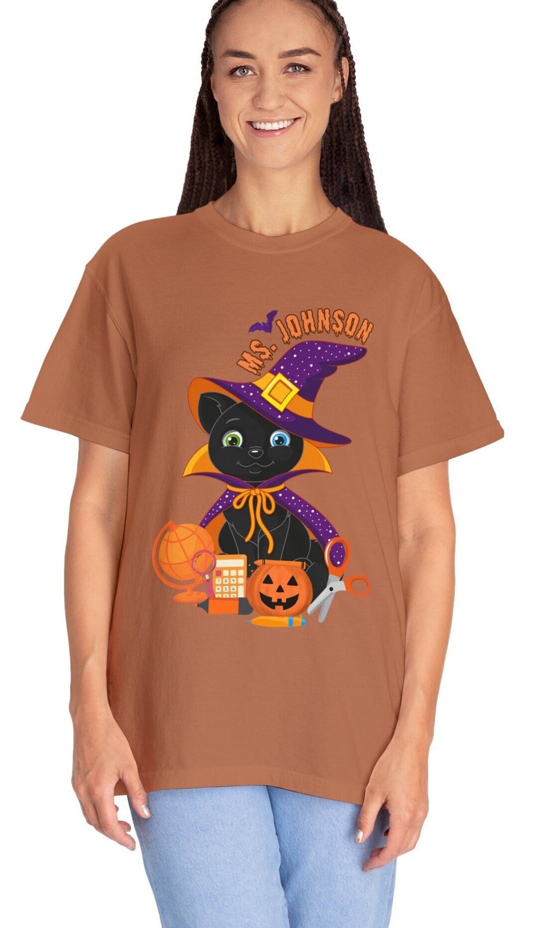 Comfort Colors Teacher Halloween Shirt, Gift For Teacher, Halloween Cat Teacher T-shirt, Cute Fall Halloween Shirt, Halloween Party