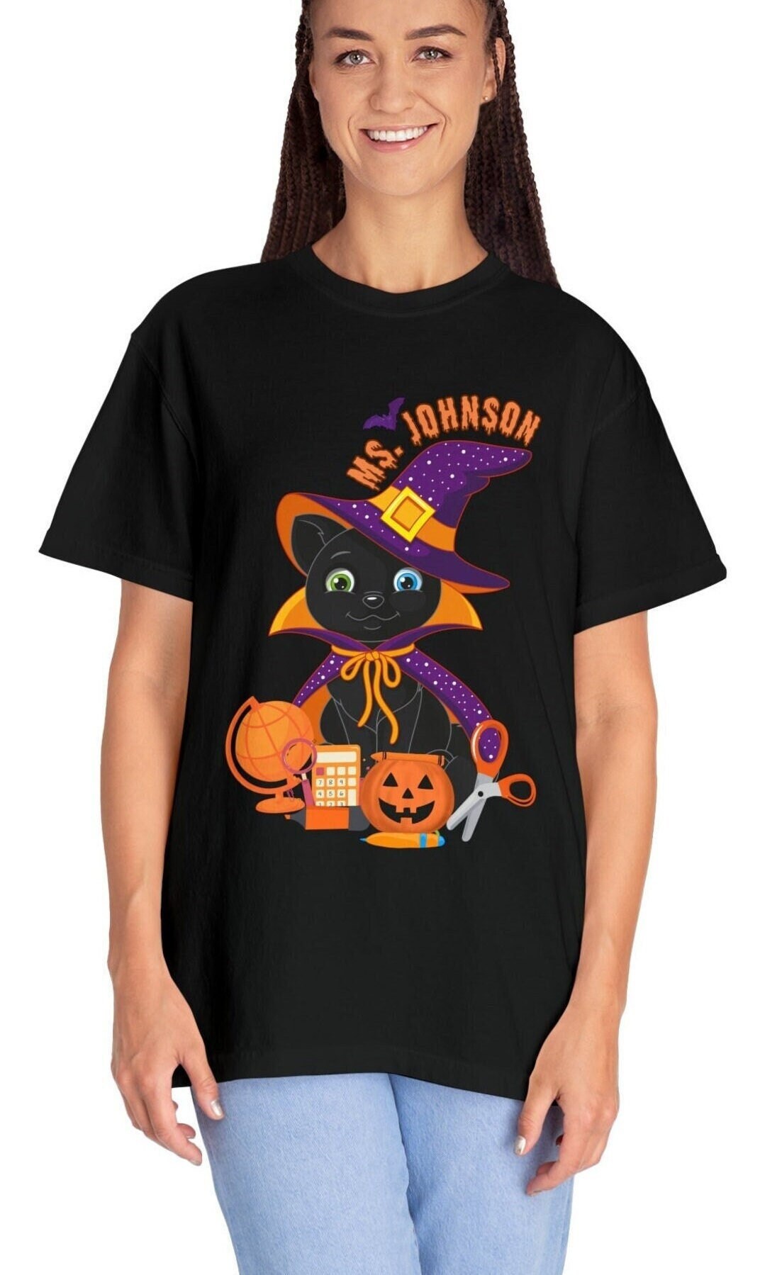 Comfort Colors Teacher Halloween Shirt, Gift For Teacher, Halloween Cat Teacher T-shirt, Cute Fall Halloween Shirt, Halloween Party
