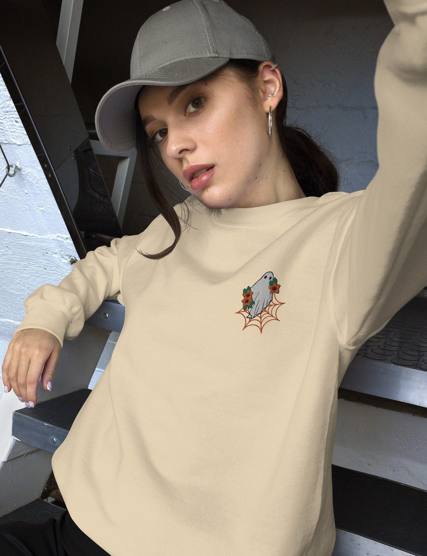 Halloween Sweatshirt, Spooky Season, Embroidered Crewneck, Halloween Crewneck, Embroidered Ghost, Halloween Embroidery