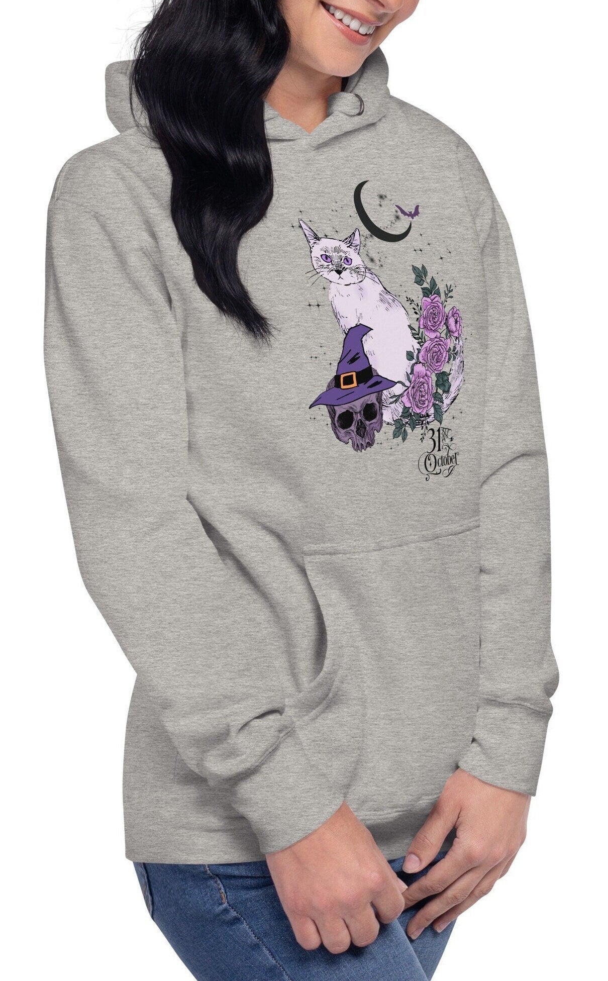Halloween Cat Hoodie, Gifts For Cat Lovers, Skeleton Cat Hoodie, Halloween Gift, Halloween Sweatshirt, Skeleton Halloween
