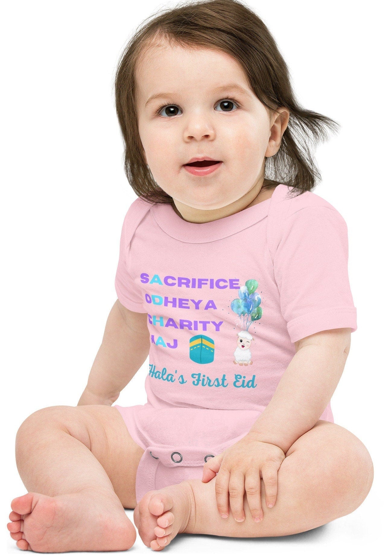 Personalized Eid AlAdha bay one piece, Name Eid Mubarak Shirt, Happy Eid Al Adha Shirt, Hajj Eid TShirt, Eid Baby short sleeve one piece
