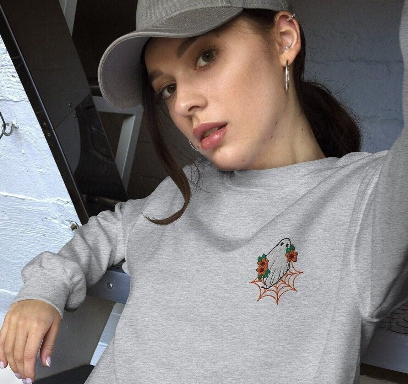Halloween Sweatshirt, Spooky Season, Embroidered Crewneck, Halloween Crewneck, Embroidered Ghost, Halloween Embroidery