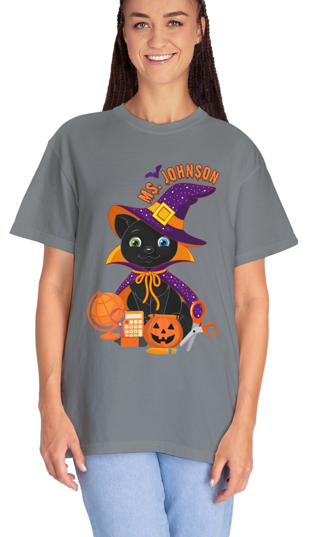 Comfort Colors Teacher Halloween Shirt, Gift For Teacher, Halloween Cat Teacher T-shirt, Cute Fall Halloween Shirt, Halloween Party