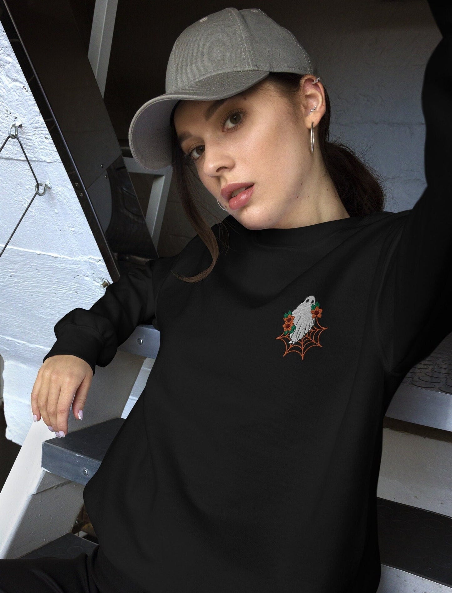 Halloween Sweatshirt, Spooky Season, Embroidered Crewneck, Halloween Crewneck, Embroidered Ghost, Halloween Embroidery