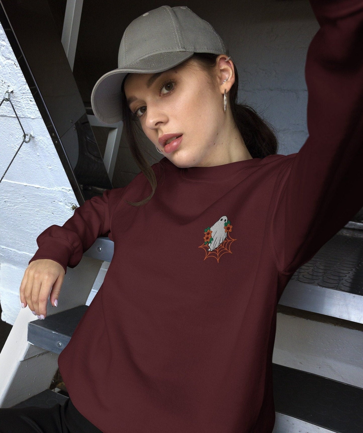 Halloween Sweatshirt, Spooky Season, Embroidered Crewneck, Halloween Crewneck, Embroidered Ghost, Halloween Embroidery