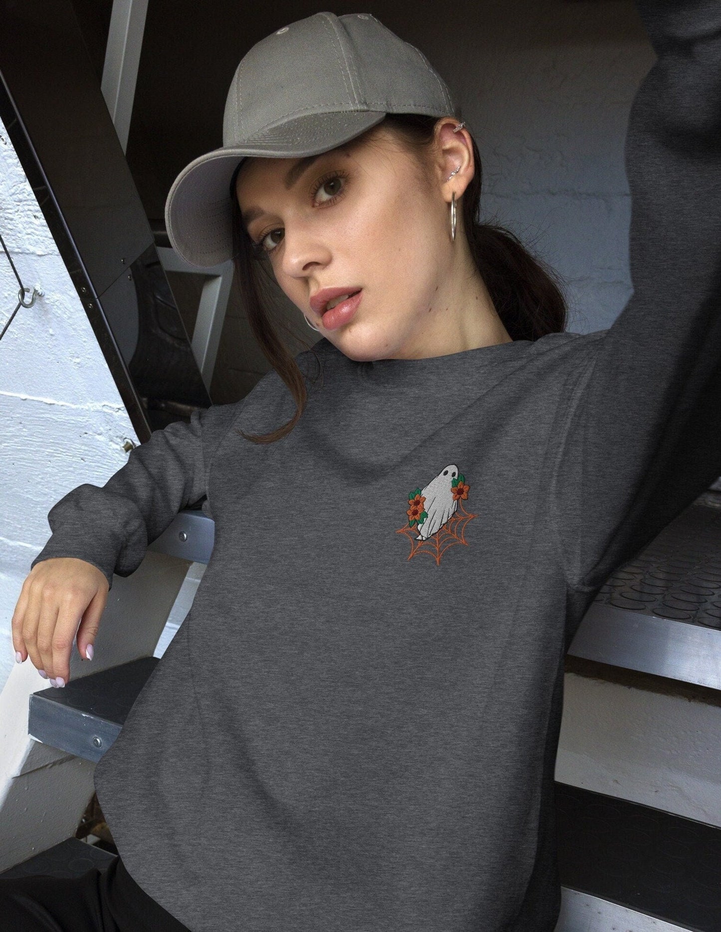 Halloween Sweatshirt, Spooky Season, Embroidered Crewneck, Halloween Crewneck, Embroidered Ghost, Halloween Embroidery