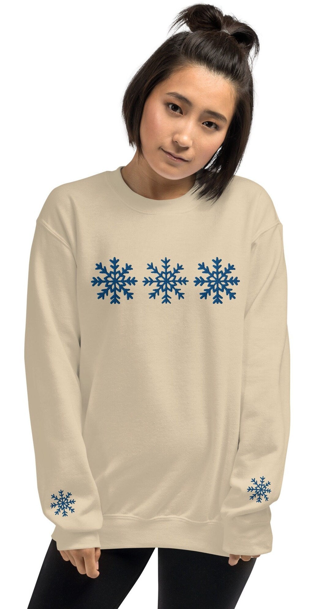 Embroidered Snowflake Sweatshirt, Holiday Sweater, Christmas Sweatshirt, Snow Pullover, Ski Sweatshirt
