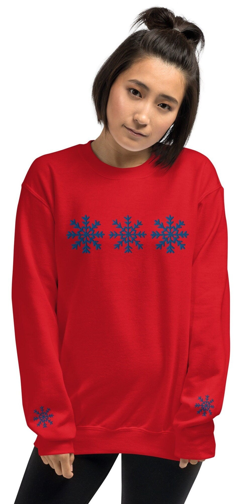 Embroidered Snowflake Sweatshirt, Holiday Sweater, Christmas Sweatshirt, Snow Pullover, Ski Sweatshirt