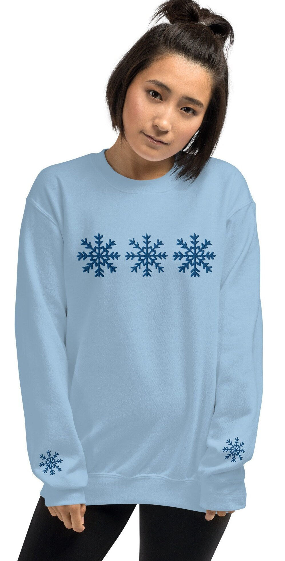 Embroidered Snowflake Sweatshirt, Holiday Sweater, Christmas Sweatshirt, Snow Pullover, Ski Sweatshirt
