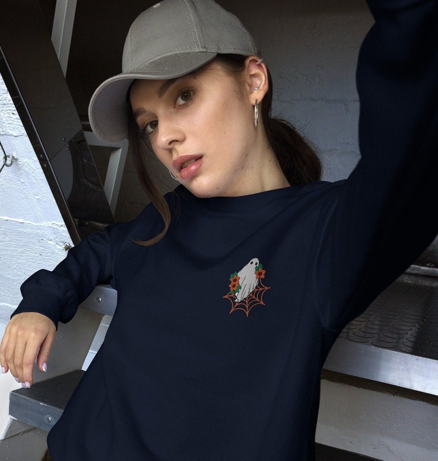 Halloween Sweatshirt, Spooky Season, Embroidered Crewneck, Halloween Crewneck, Embroidered Ghost, Halloween Embroidery
