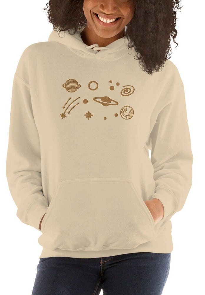 Embroidered Space Sweater, Panets embroidered Sweatshirt, outer space hoodie, Astronaut sweatshirt