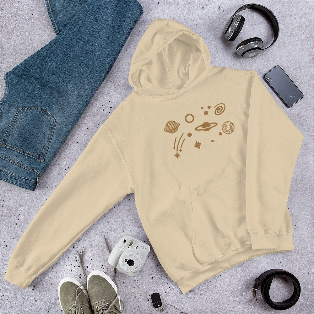 Embroidered Space Sweater, Panets embroidered Sweatshirt, outer space hoodie, Astronaut sweatshirt