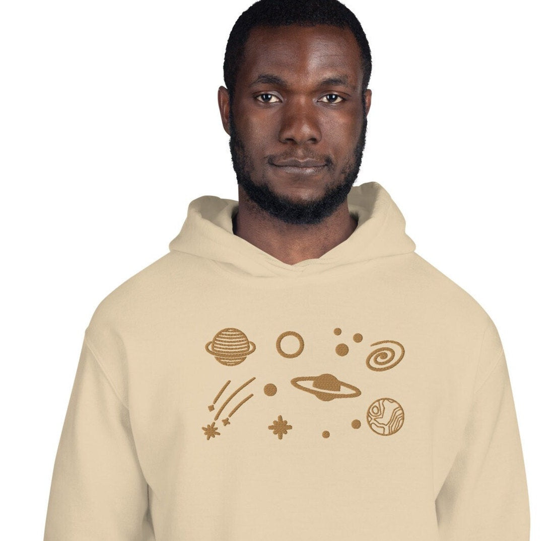 Embroidered Space Sweater, Panets embroidered Sweatshirt, outer space hoodie, Astronaut sweatshirt
