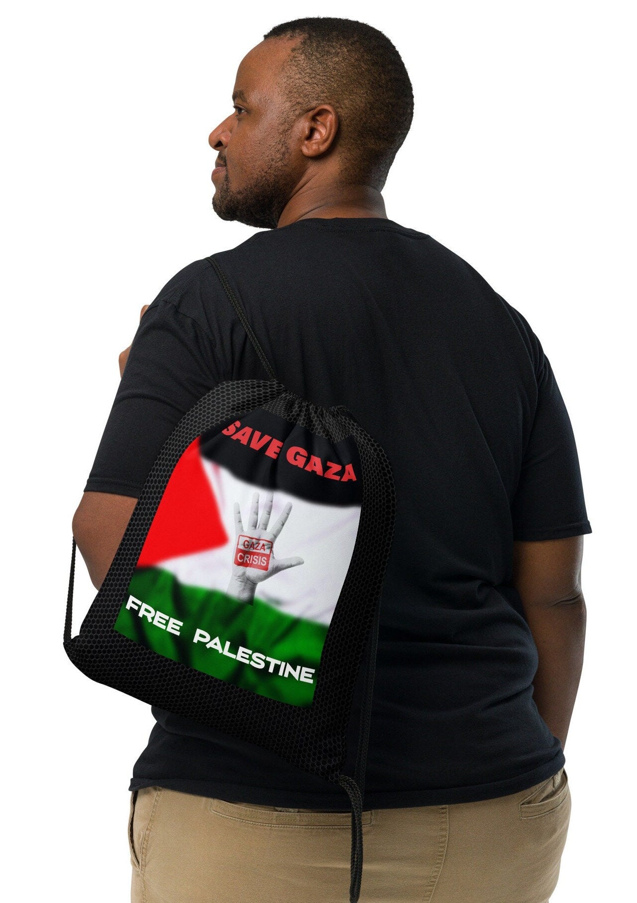 Free Palestine Drawstring bag, 15″ × 17″ Save Gaza Bag