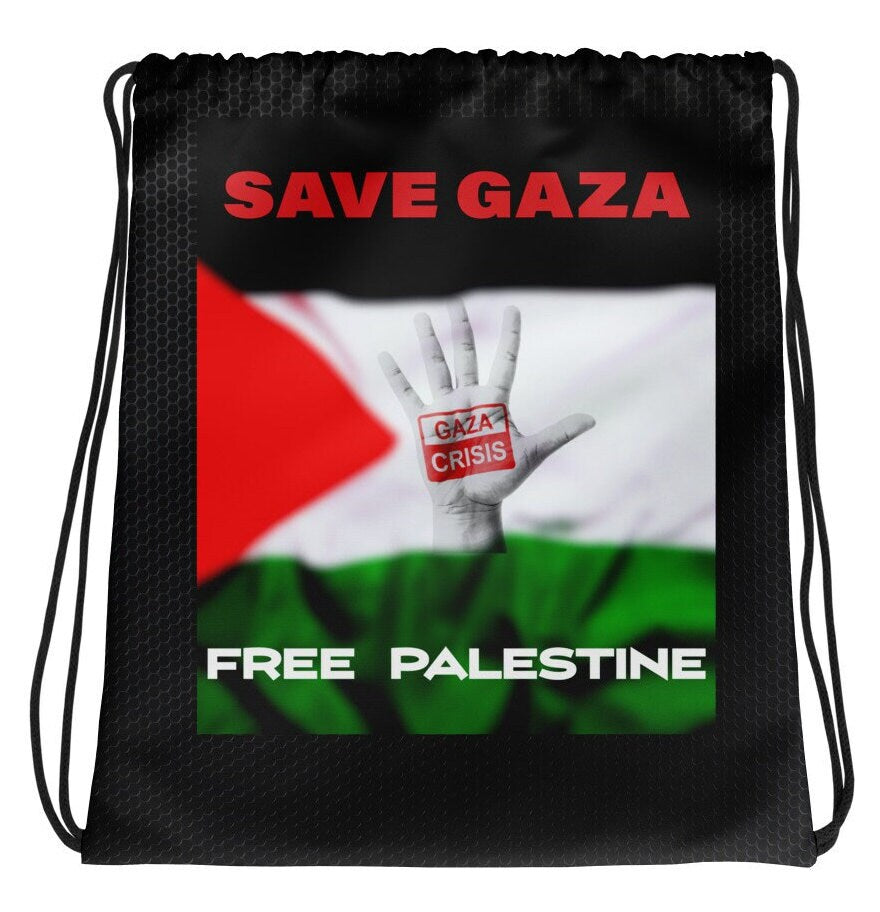Free Palestine Drawstring bag, 15″ × 17″ Save Gaza Bag
