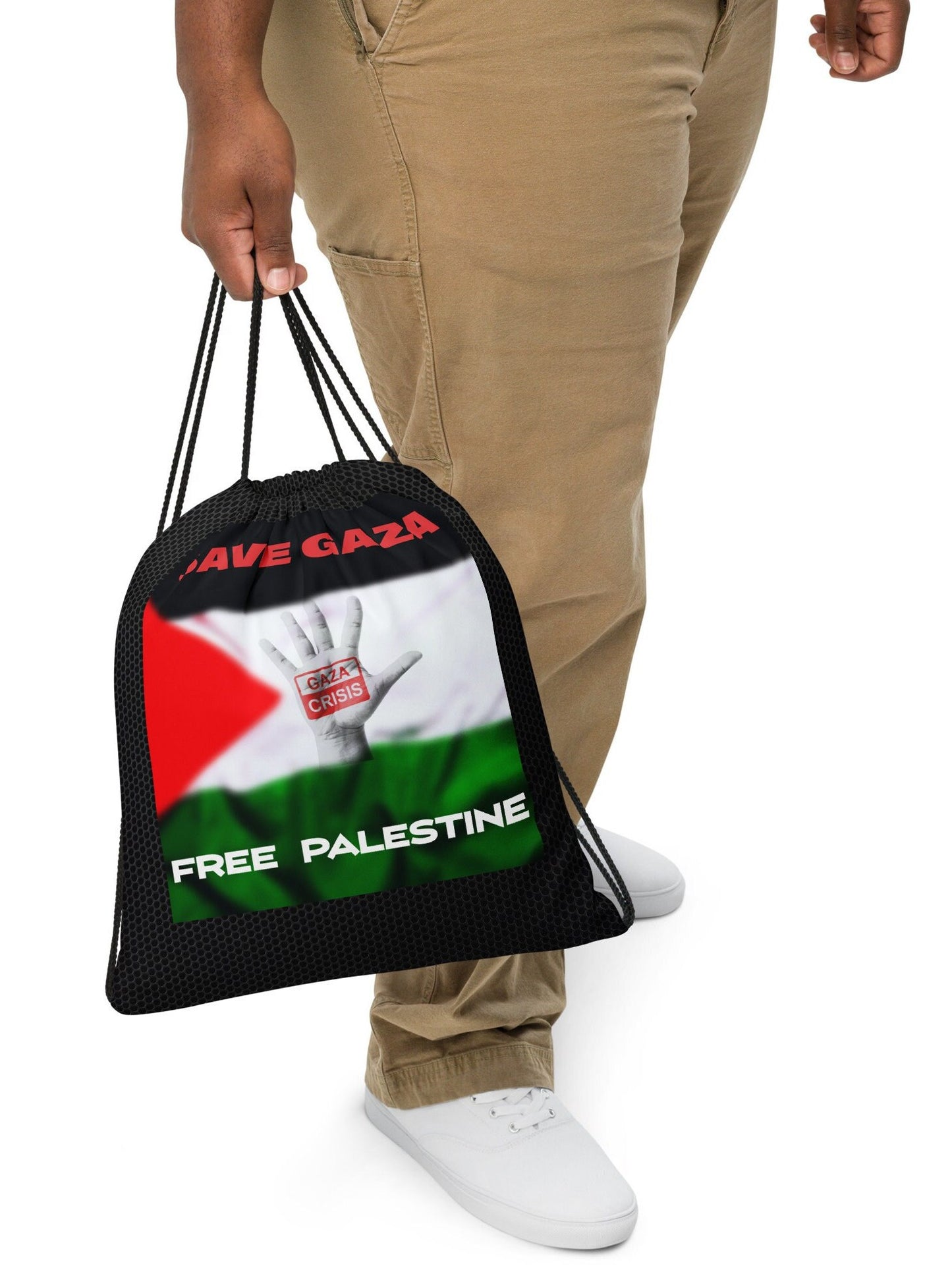 Free Palestine Drawstring bag, 15″ × 17″ Save Gaza Bag