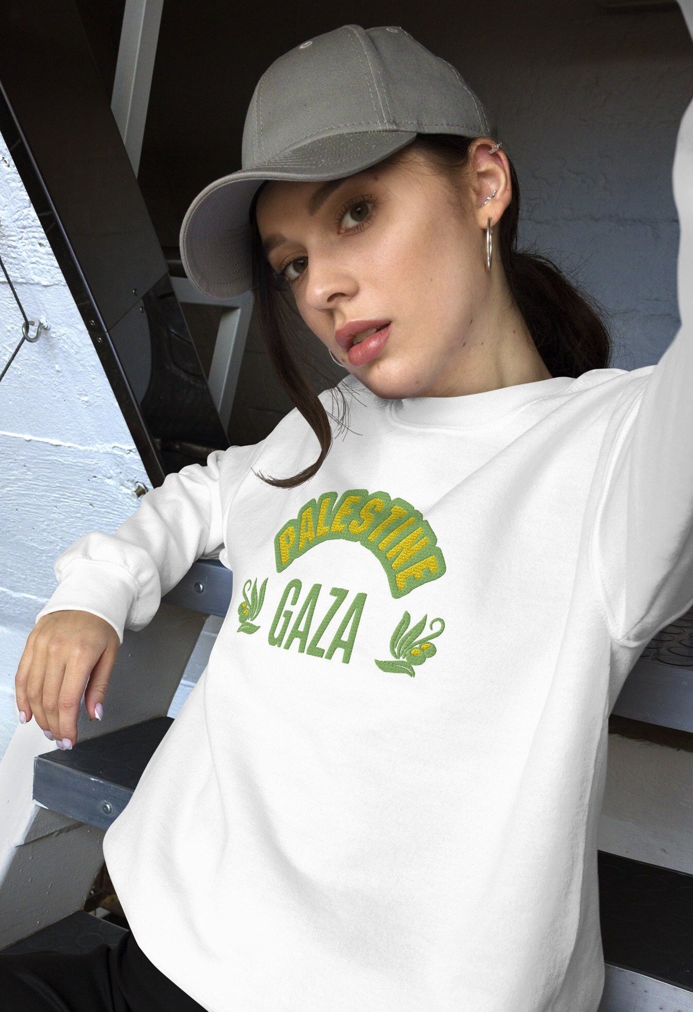 Embroidered Gaza Sweatshirt, Embrodered Palestine Sweater
