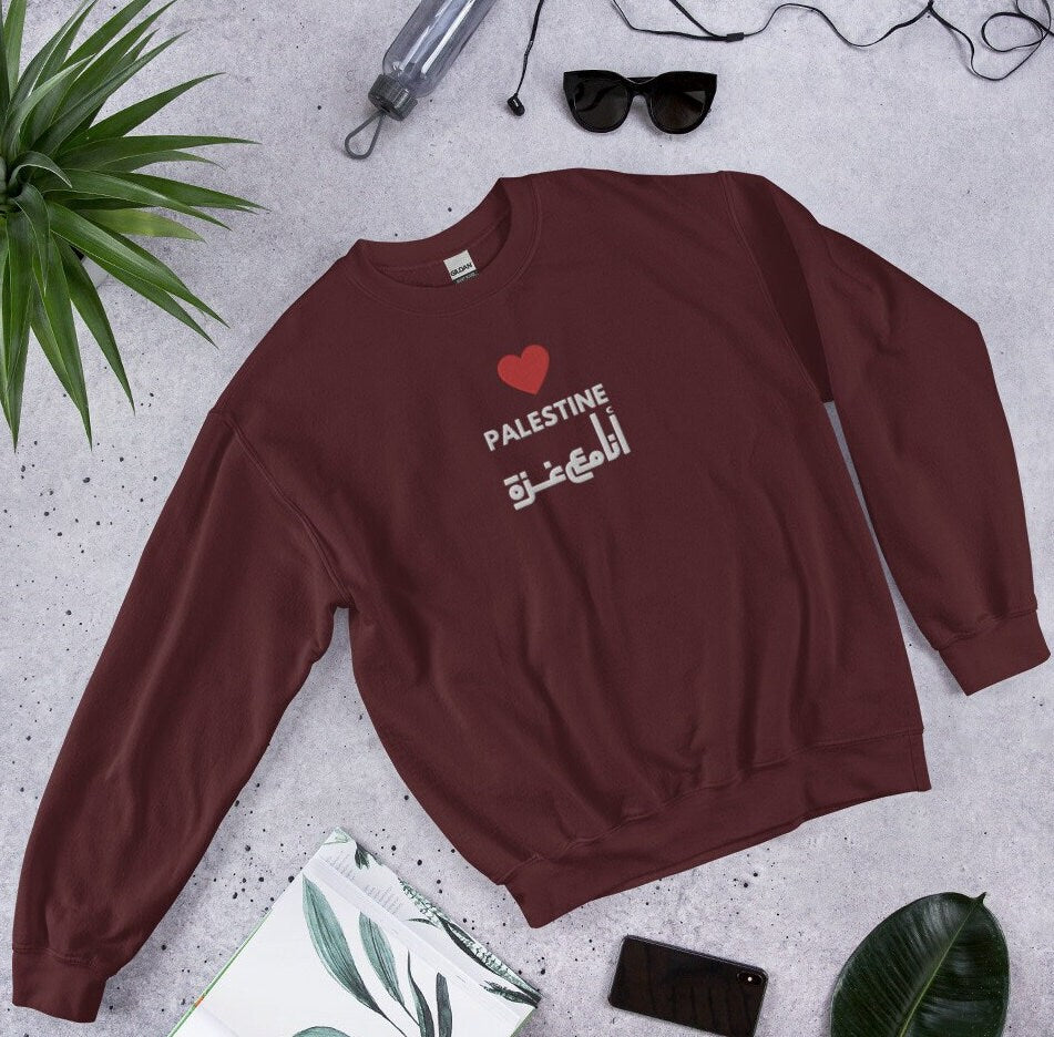 Embroidered Gaza Sweatshirt, Embroidered Palestine Sweater