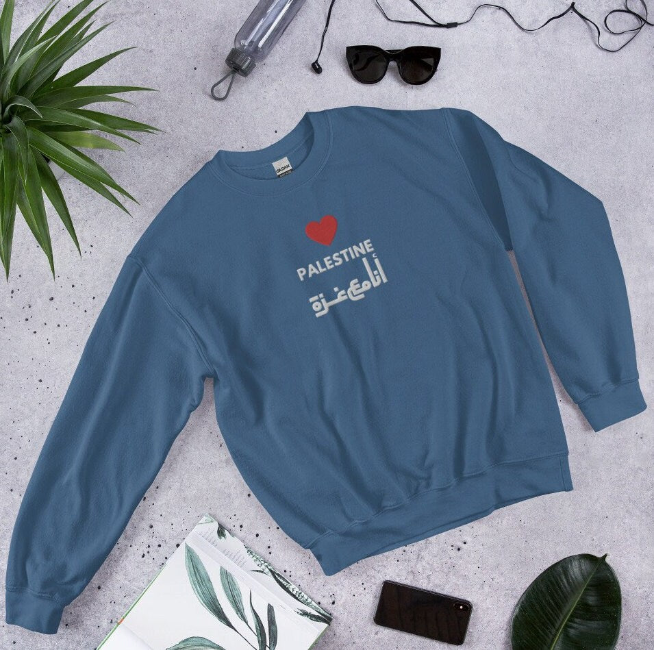 Embroidered Gaza Sweatshirt, Embroidered Palestine Sweater