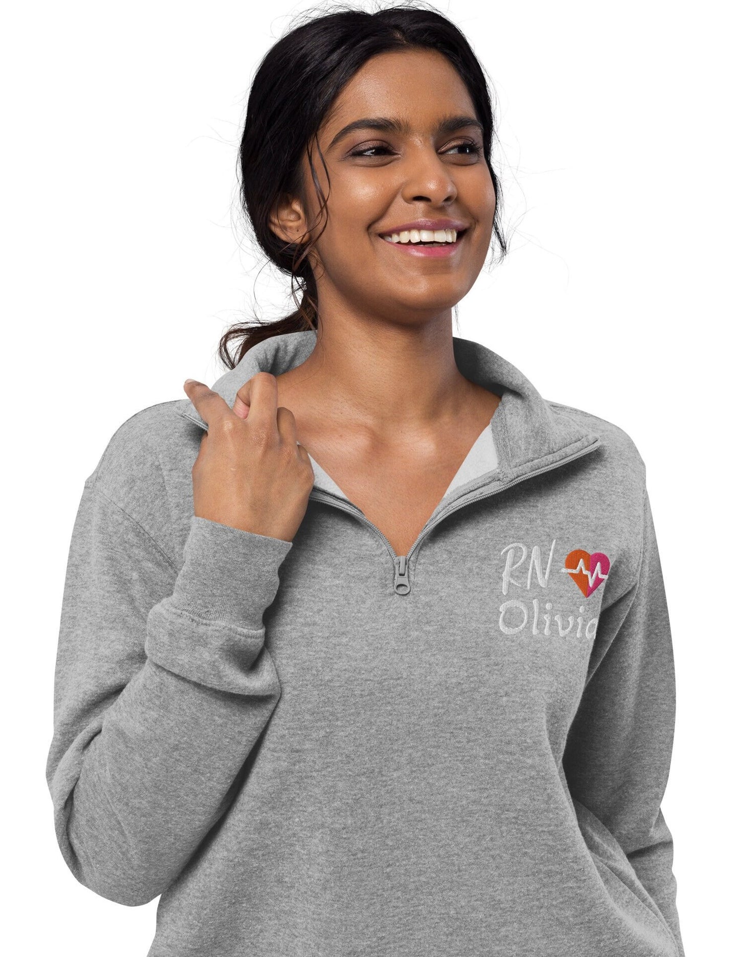Embroidered Nurse Name Zip Sweatshirt, Custom Nurse, personalized nurse top, Grduation Gift for NurseNurse quarter Zip Fleece Pullover
