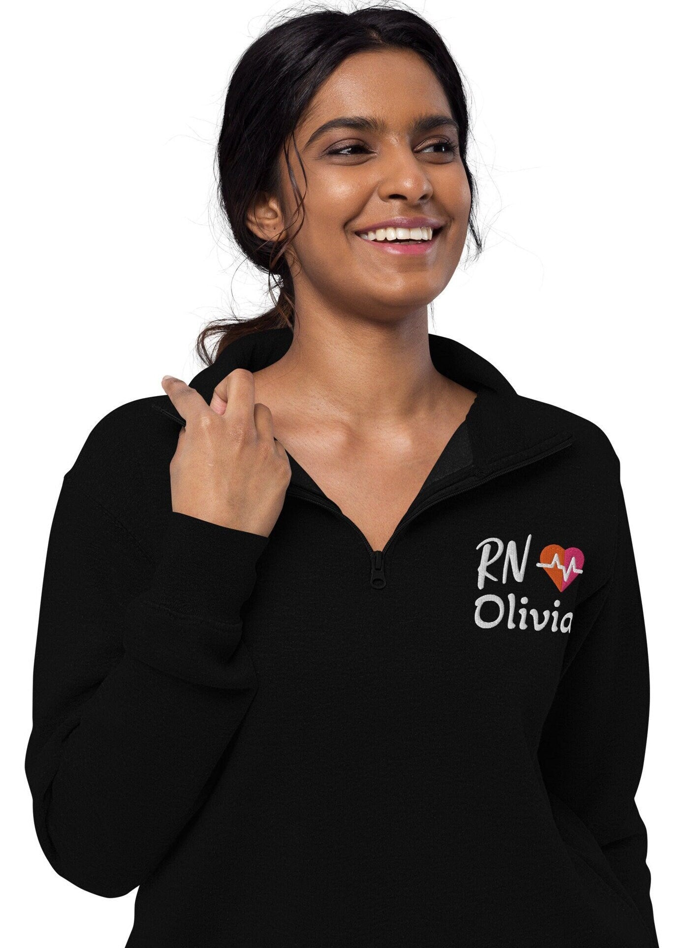 Embroidered Nurse Name Zip Sweatshirt, Custom Nurse, personalized nurse top, Grduation Gift for NurseNurse quarter Zip Fleece Pullover