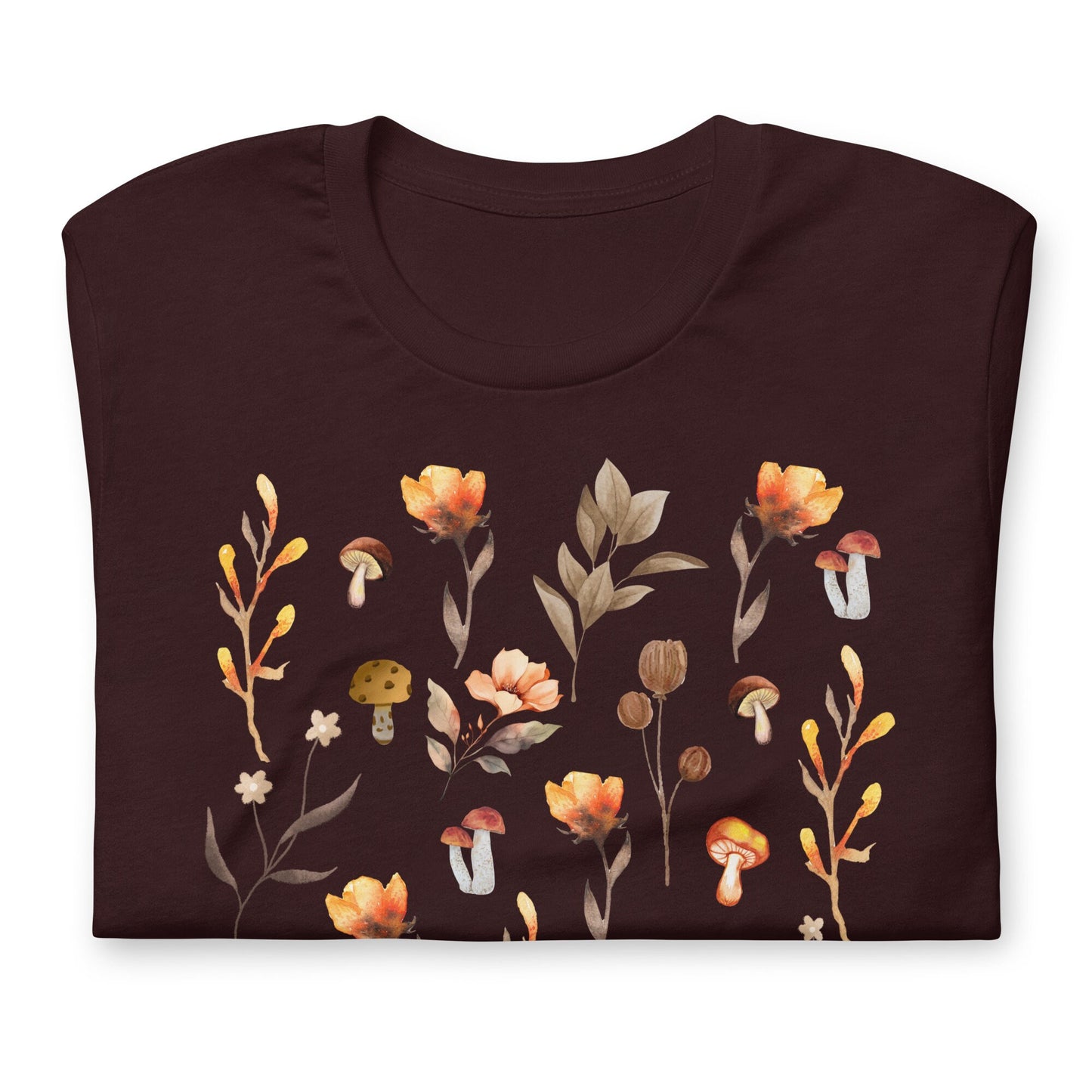 Orange-Brown Floral Sweatshirt, Botanical Wildflower Shirt, Cottagecore mushroom Flower Shirt, Cottagecore Shirt