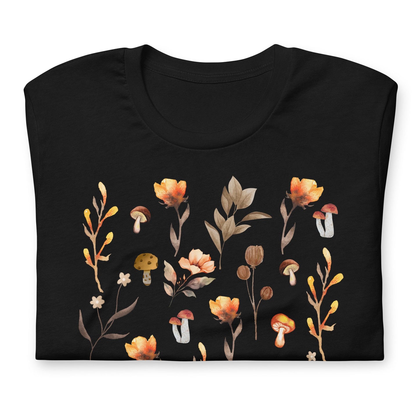Orange-Brown Floral Sweatshirt, Botanical Wildflower Shirt, Cottagecore mushroom Flower Shirt, Cottagecore Shirt