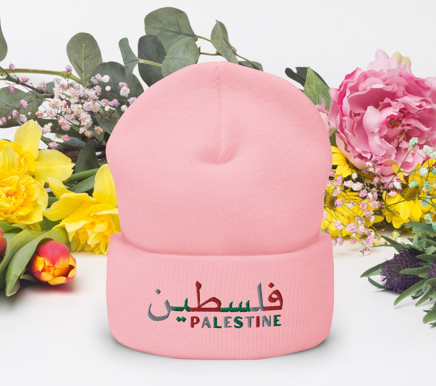 Embroidered Palestine Cuffed Beanie, Gaza Spport Hat