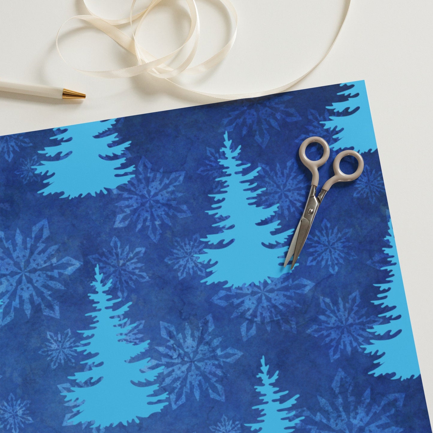 Blue Christmas Tree wrapping paper sheets, (Set of 3 ) 28.75″ × 19.75″ (73 × 50.2 cm)