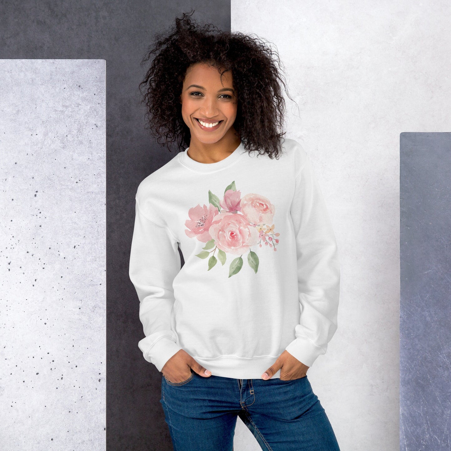 Pink Roses Sweater, Floral Sweatshirt, Nature Lover Sweatshirt