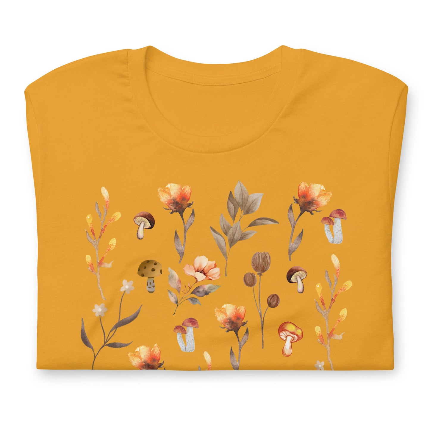 Orange-Brown Floral Sweatshirt, Botanical Wildflower Shirt, Cottagecore mushroom Flower Shirt, Cottagecore Shirt