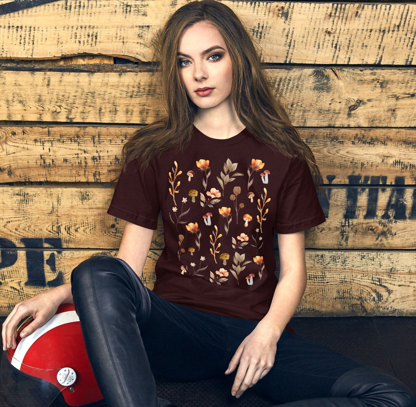 Orange-Brown Floral Sweatshirt, Botanical Wildflower Shirt, Cottagecore mushroom Flower Shirt, Cottagecore Shirt