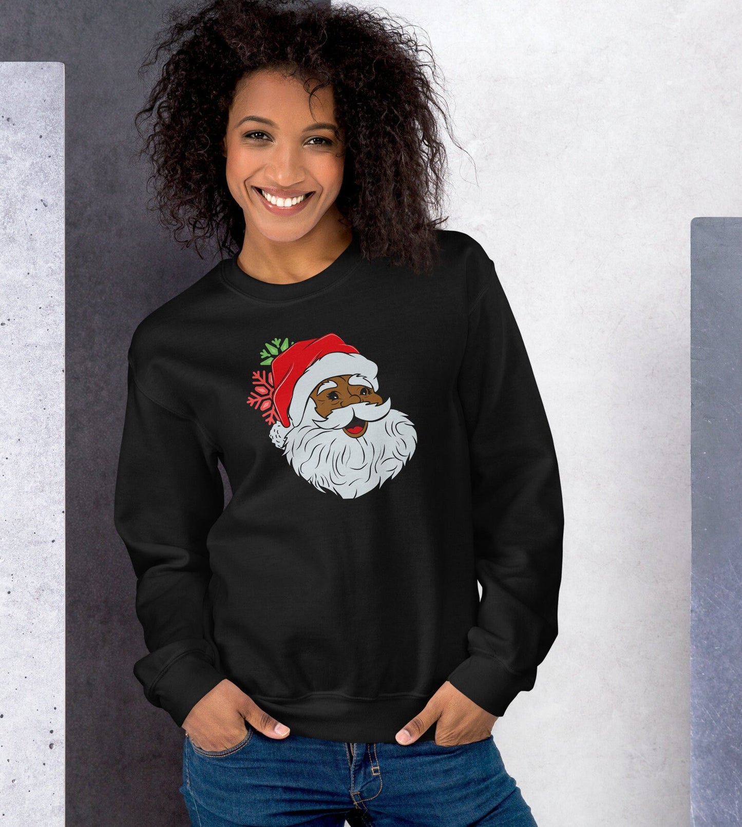 Black Santa Sweater, African American Sweatshirt, Christmas Hoodie, Crewneck Christmas Sweatshirt Sweatshirt