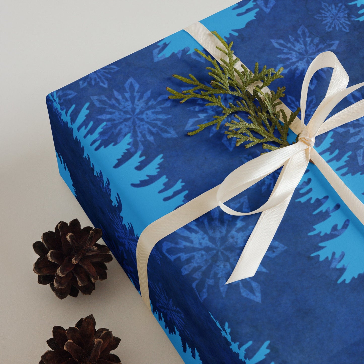 Blue Christmas Tree wrapping paper sheets, (Set of 3 ) 28.75″ × 19.75″ (73 × 50.2 cm)