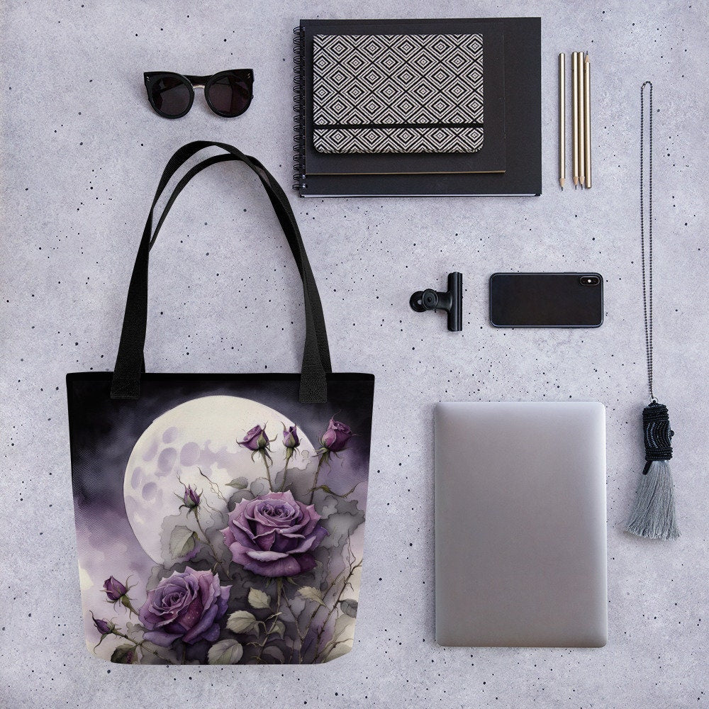 Dark Floral Purple Roses Tote bag