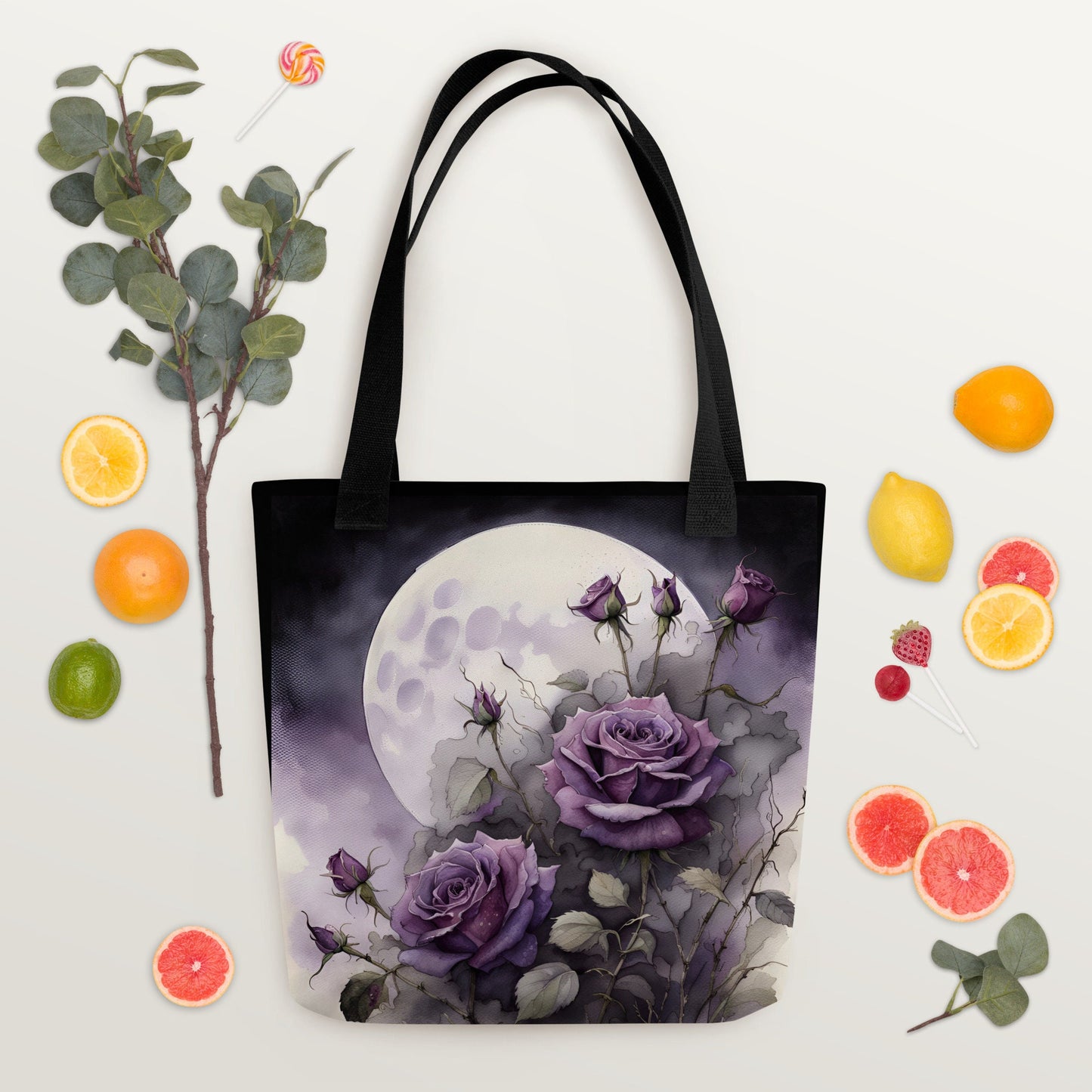 Dark Floral Purple Roses Tote bag