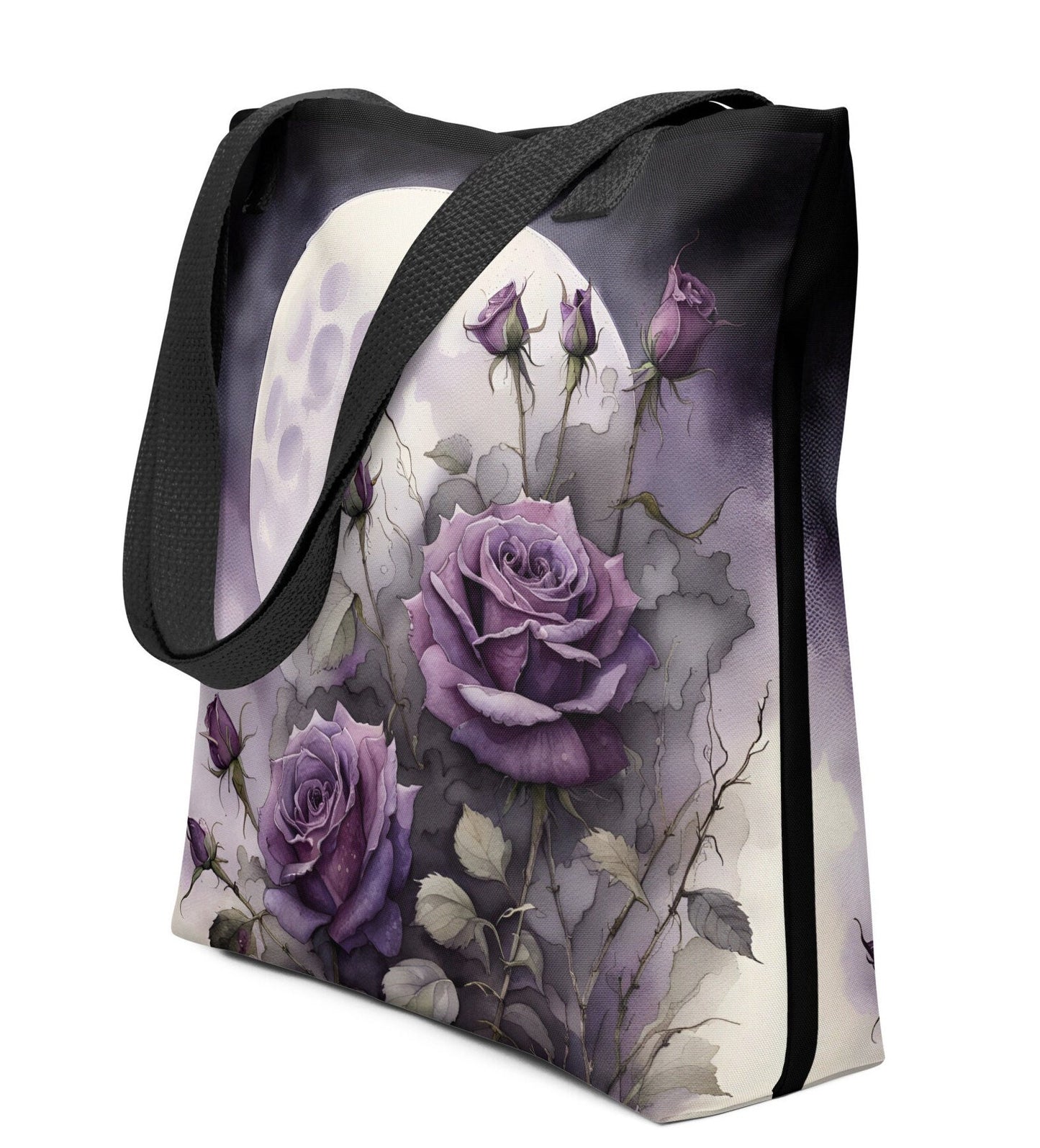 Dark Floral Purple Roses Tote bag