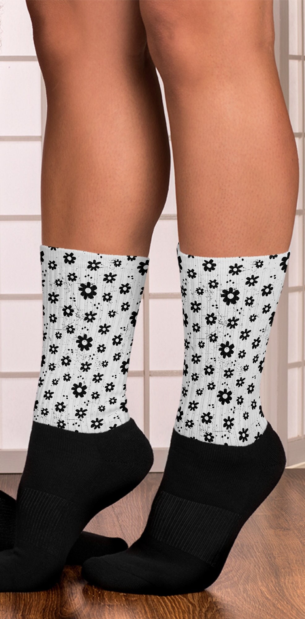 Black Floral Socks for Women
